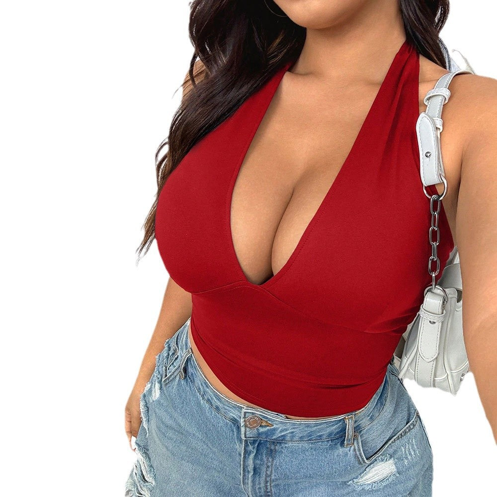 Damen Crop-Top mit tiefem V-Ausschnitt und tailliertem Schnitt Drune