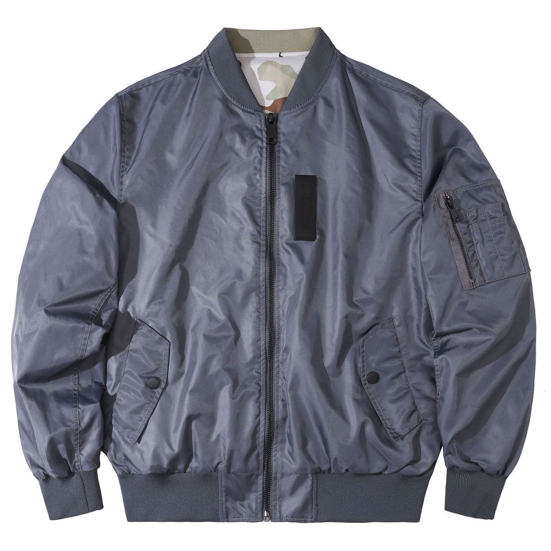 Herren  fluginspiriertes Bomberjacke mit gerippten Bündchen Saum Camouflage-Futter und Ärmel-Utility-Tasche Drune