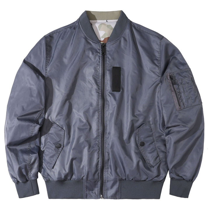Herren  fluginspiriertes Bomberjacke mit gerippten Bündchen Saum Camouflage-Futter und Ärmel-Utility-Tasche Drune