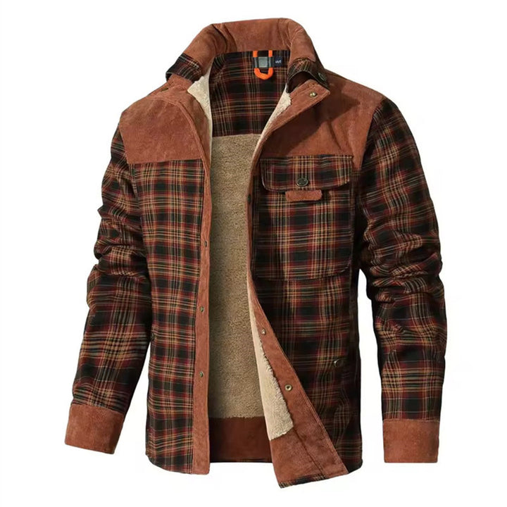 Herren Kariertes Thermo-Hemdjacke mit Teddyfutter und Cordbesatz Drune