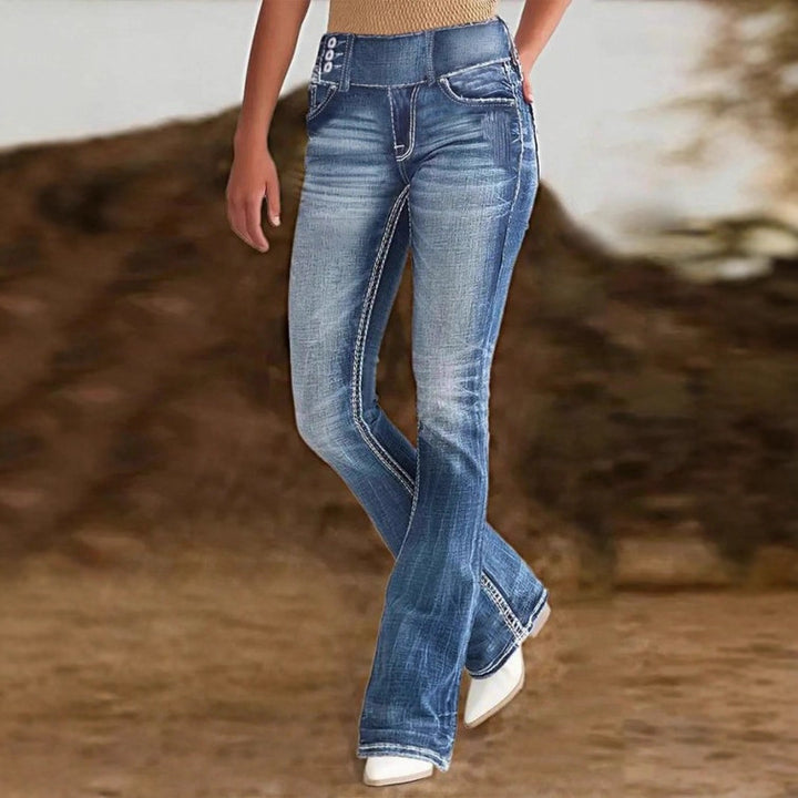 Damen High-Waist Bootcut-Jeans mit sculptender Nahtführung und leichtem Vintage-Finish Drune