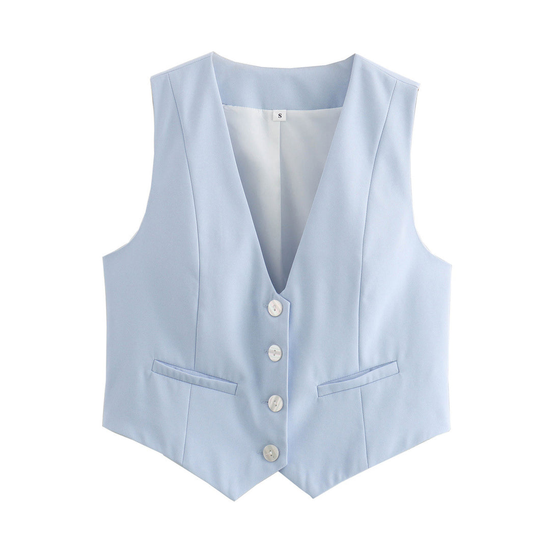 Damen nan elegante taillierte Business-Weste mit spitzem Saum, V-Ausschnitt und Leistentaschen Drune