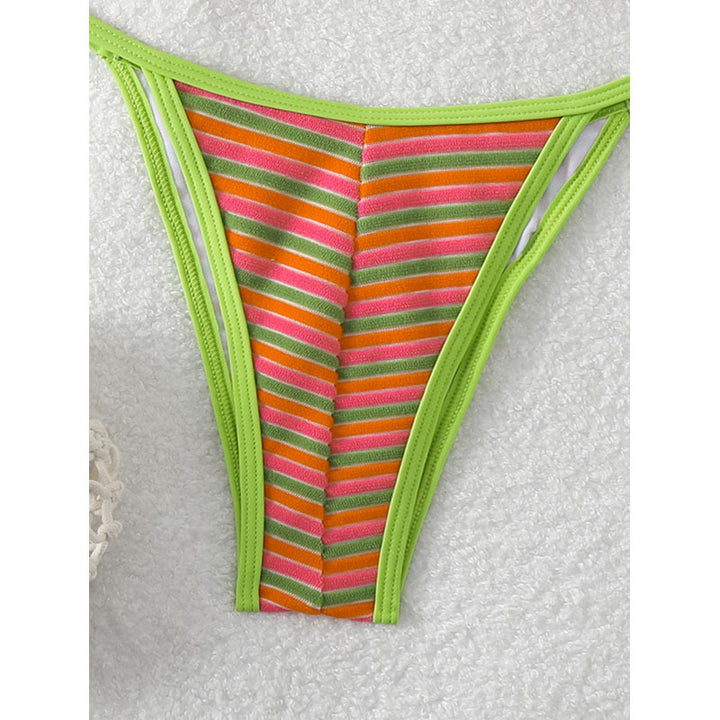 Damen Triangel-Bikini mit fröhlichem Streifenmuster und verstellbaren Trägern Drune