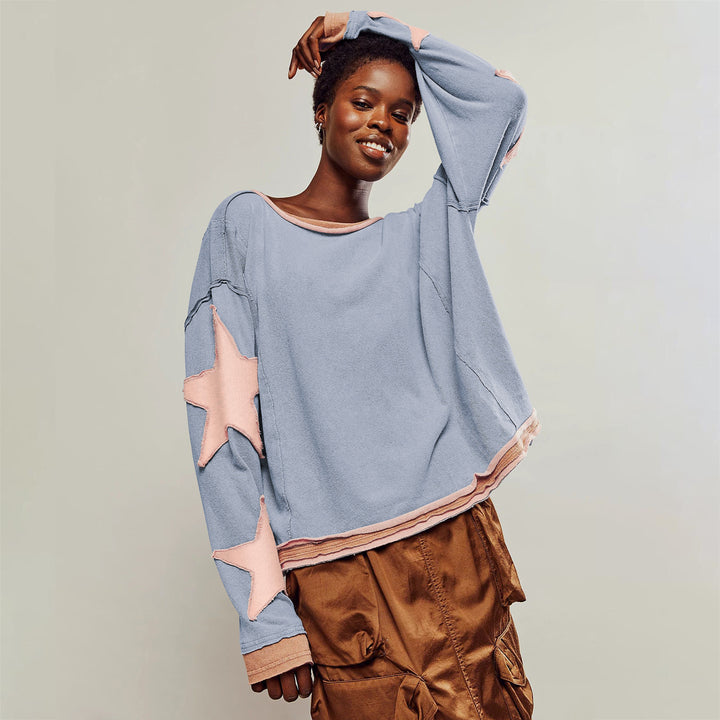 Damen lässiges Sweatshirt mit Sternen-Design und weitem Schnitt Drune