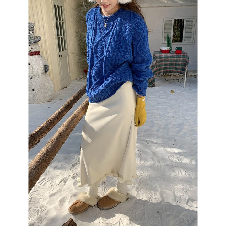 Damen kuscheliger Strickpullover mit Kabelmuster Drune