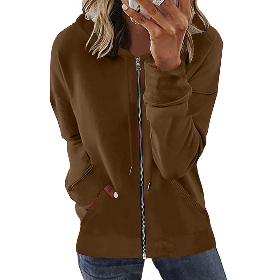 Damen nan Kapuzenjacke mit durchgehendem Reißverschluss, Kängurutaschen und elastischen Bündchen Drune