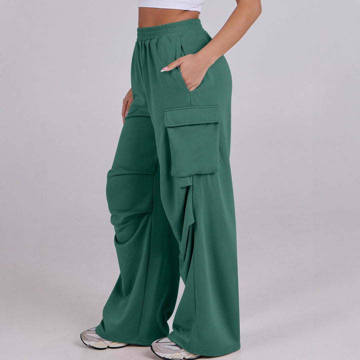 Damen lässige Cargo-Hose mit elastischem Bund und weiten Beinen Drune