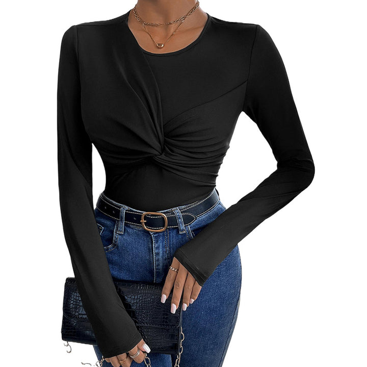 Damen Figurbetontes Twist-Longsleeve mit Knotendetail und Rundhalsausschnitt Drune