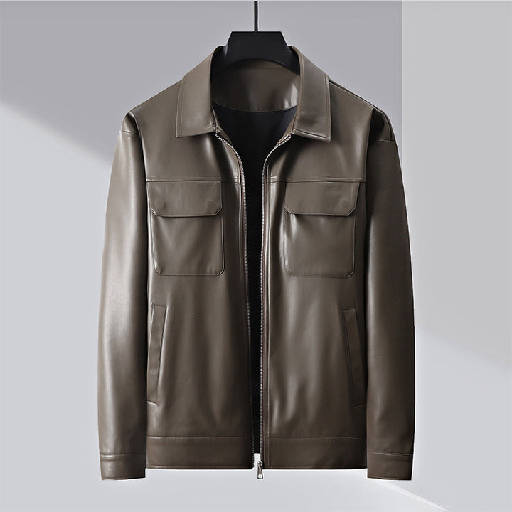 Herren minimalistische Lederimitatjacke mit durchgehendem Reißverschluss und aufgesetzten Brusttaschen Drune
