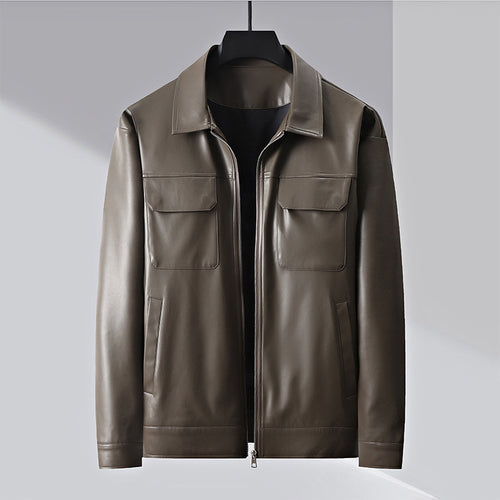 Herren minimalistische Lederimitatjacke mit durchgehendem Reißverschluss und aufgesetzten Brusttaschen Drune