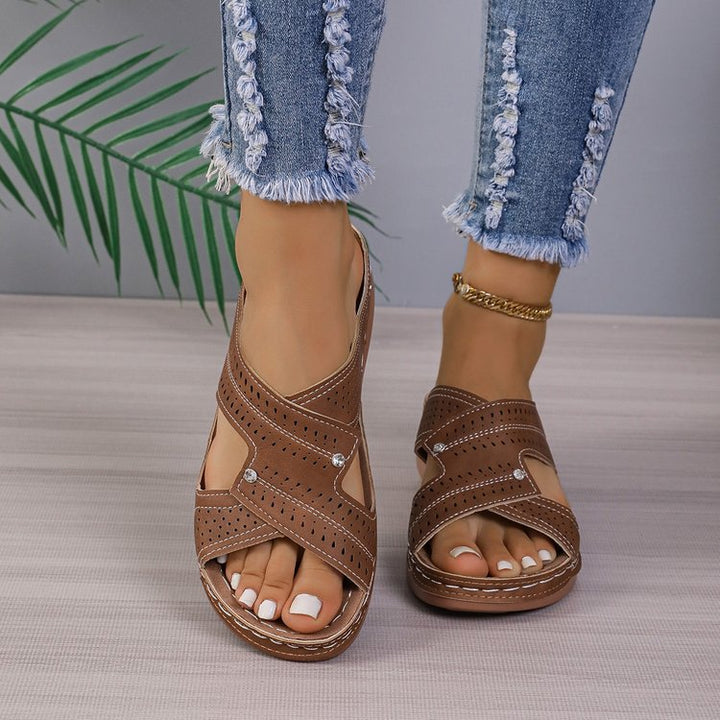 Damen Komfortsandalen mit atmungsaktivem Obermaterial und modischen Riemen Drune