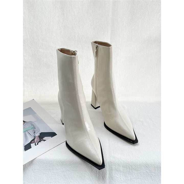 Damen Elegante spitz zulaufende Ankle‑Boots mit geometrischem Blockabsatz und schlankem Schaftschnitt Drune