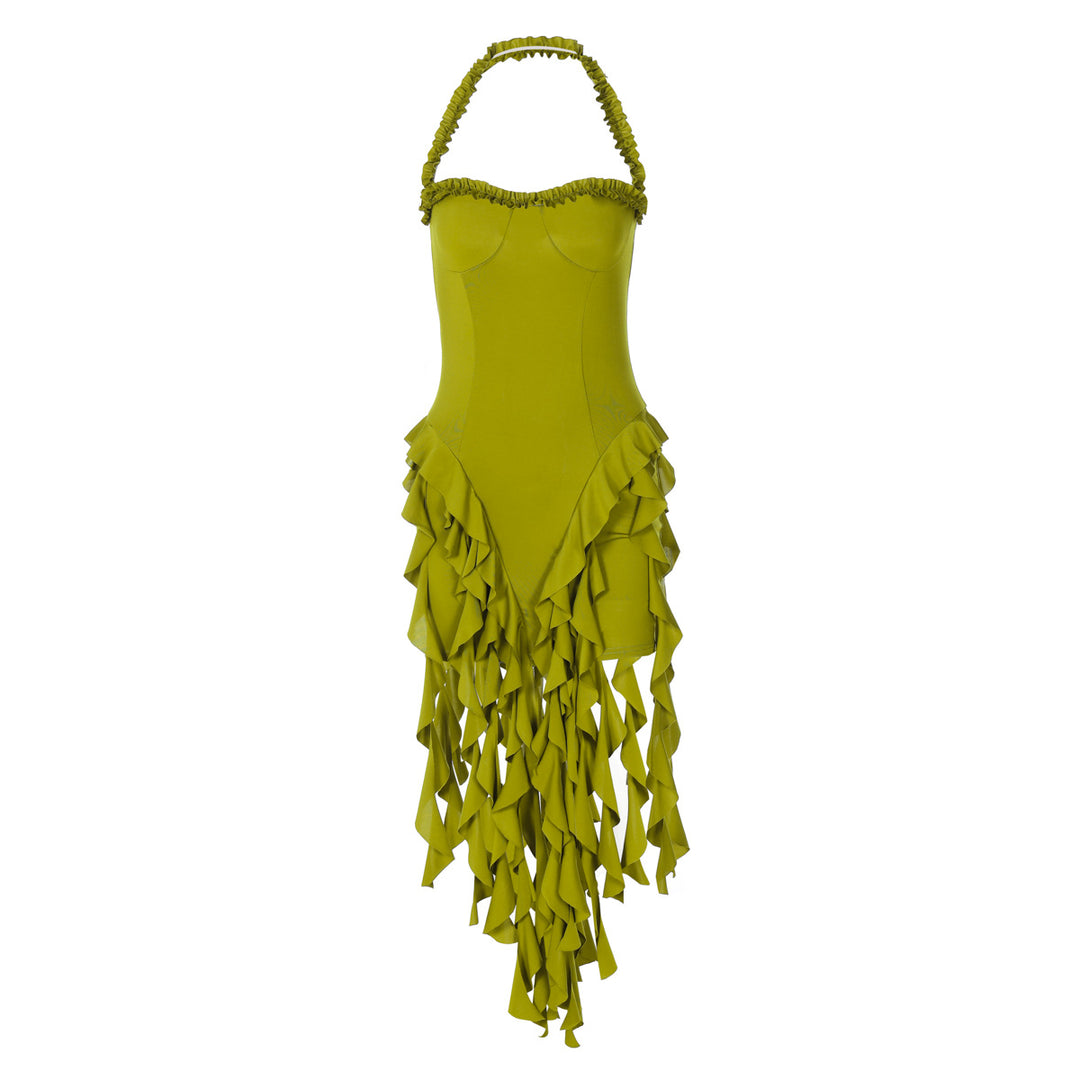 Damen Rüschenkleid mit tiefem Ausschnitt Drune