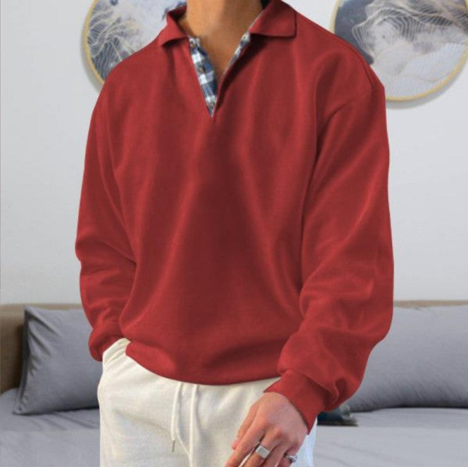 Herren nan lässiger Pullover mit Polokragen und verdeckter Karo-Innenseele aus Baumwollmischung Drune