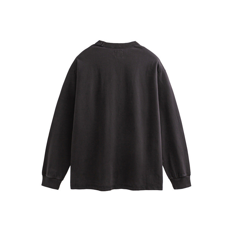 Unisex Oversize Langarm-Sweatshirt mit Relief-Logo und vintage-washed Baumwollmix Drune