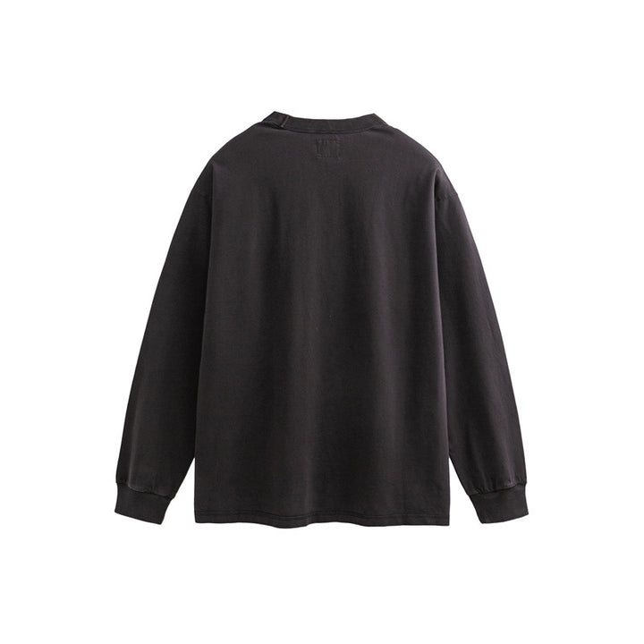 Unisex Oversize Langarm-Sweatshirt mit Relief-Logo und vintage-washed Baumwollmix Drune