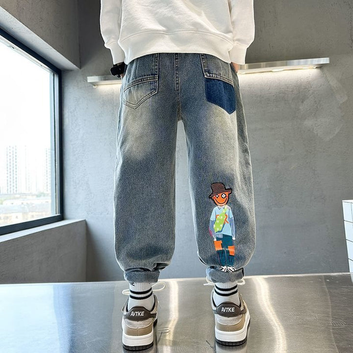 Herren lässige Baggy-Jeans mit farbigen Applikationen Drune