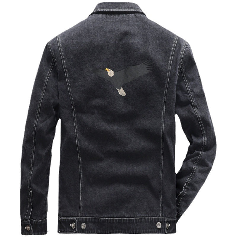 Herren Jeans-Truckerjacke mit Stickdetail und aufgesetzten Taschen Drune
