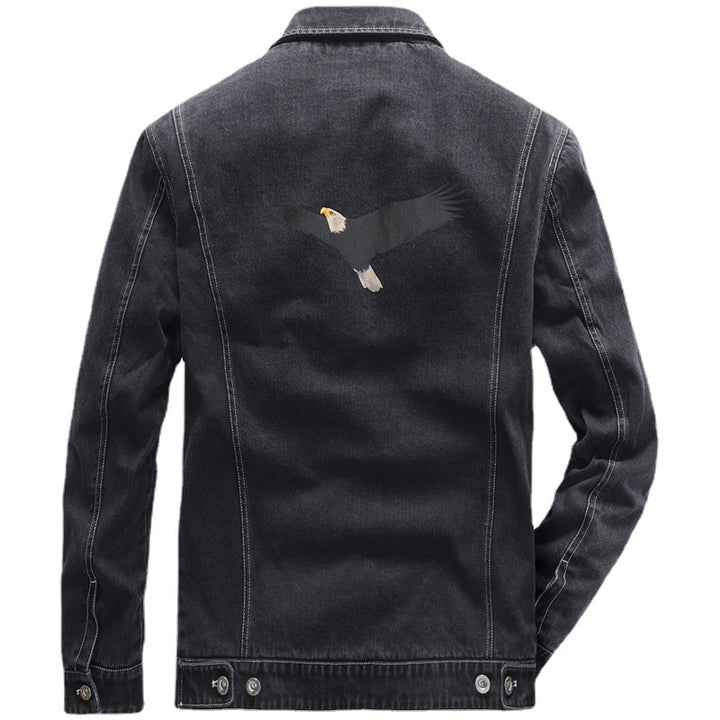 Herren Jeans-Truckerjacke mit Stickdetail und aufgesetzten Taschen Drune