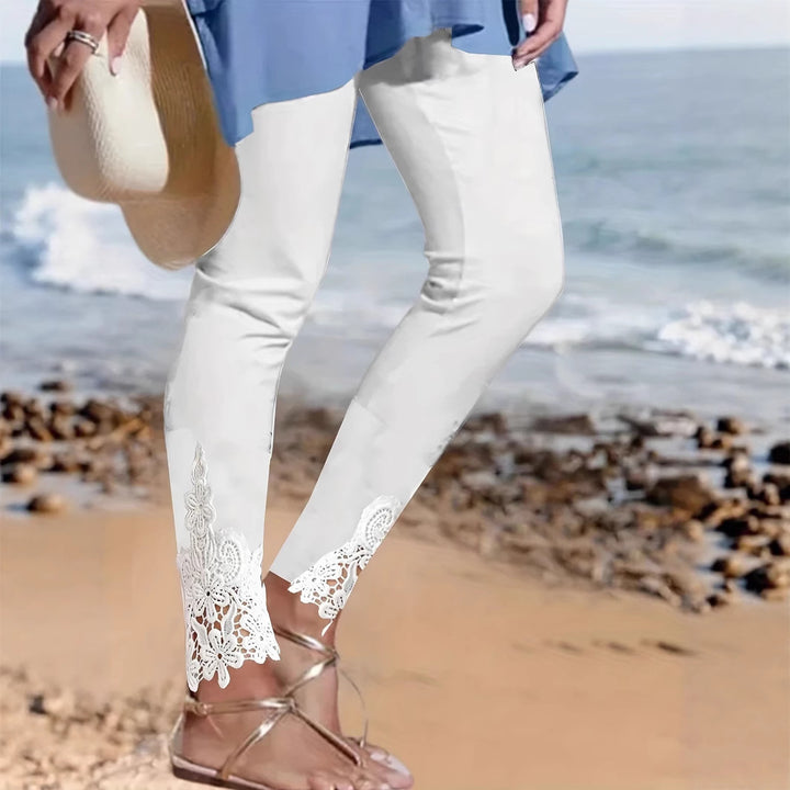 Damen Leggings mit spitzenbesetztem Saum und elastischem Bund Drune