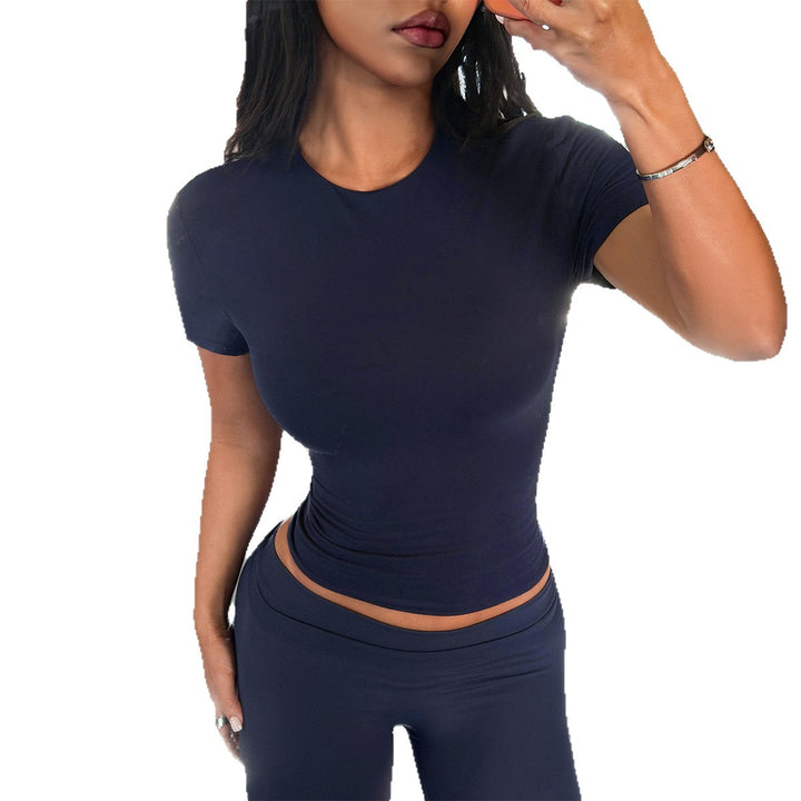 Damen Figurformendes Kurzarmshirt aus elastischem Baumwollmix Drune