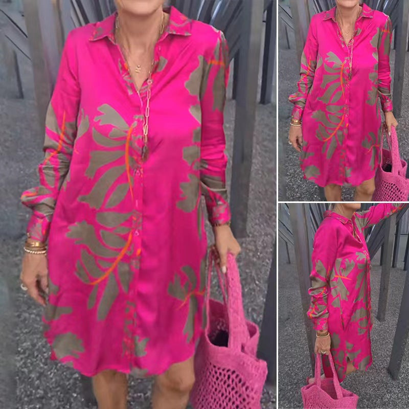 Damen nan knielanges Hemdblusenkleid mit durchgehender Knopfleiste, Kentkragen, Manschetten und lockerer A-Linien-Silhouette Drune