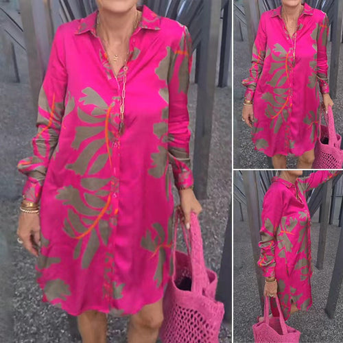 Damen nan knielanges Hemdblusenkleid mit durchgehender Knopfleiste, Kentkragen, Manschetten und lockerer A-Linien-Silhouette Drune