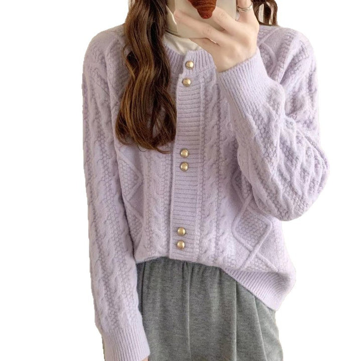 Damen Gemütlicher Strickjacke mit Perlknöpfen Drune