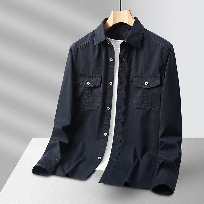 Herren leichte Baumwoll-Utility-Hemdjacke mit Pattentaschen und durchgehender Knopfleiste Drune