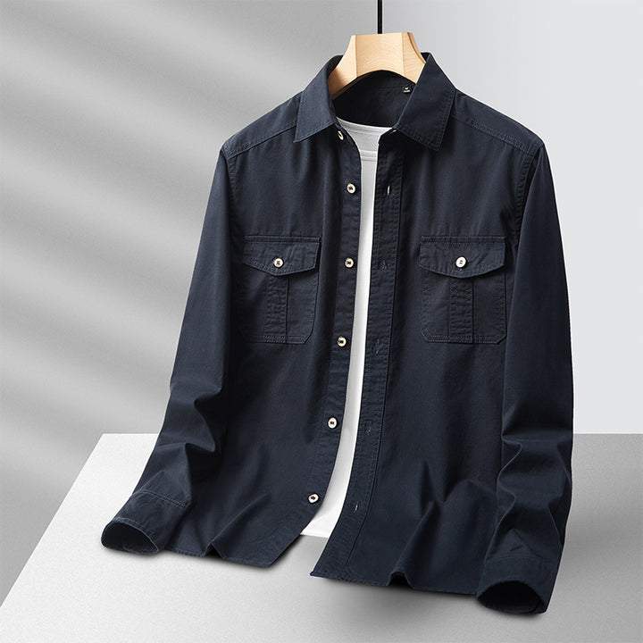 Herren leichte Baumwoll-Utility-Hemdjacke mit Pattentaschen und durchgehender Knopfleiste Drune