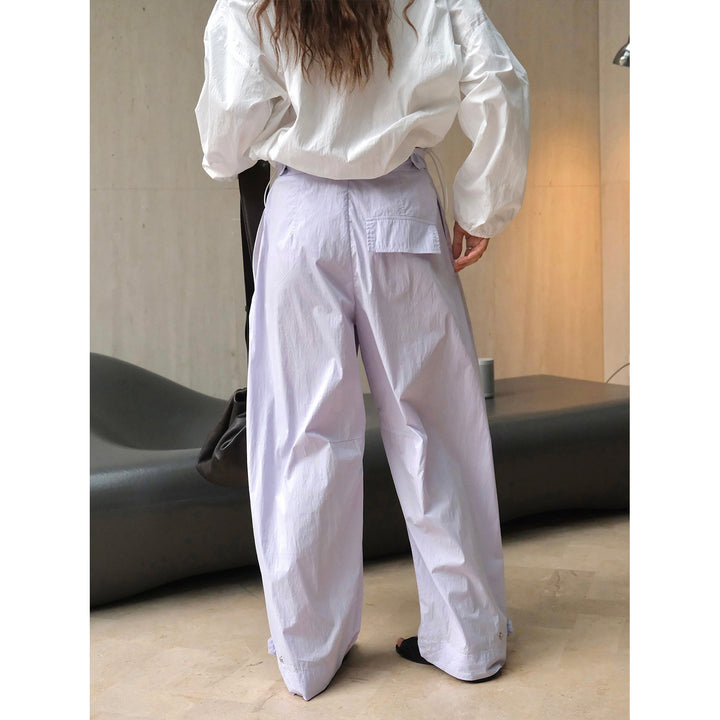 Damen Weite High‑Waist Palazzohose aus leichtem Baumwollmix mit verstellbarem Saumdetail Drune