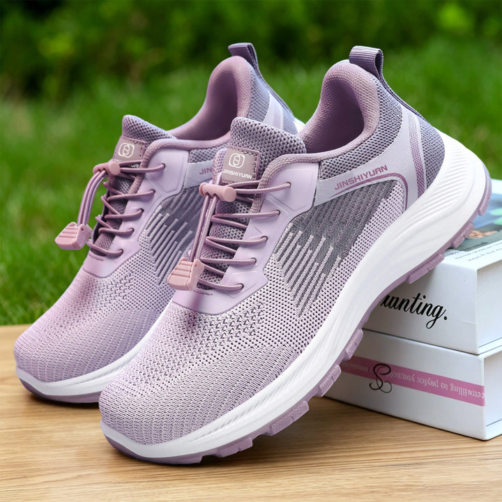 Damen nan leichter atmungsaktiver Strick-Walking-Sneaker mit Schnellzug-Kordel und gedämpfter EVA-Zwischensohle Drune