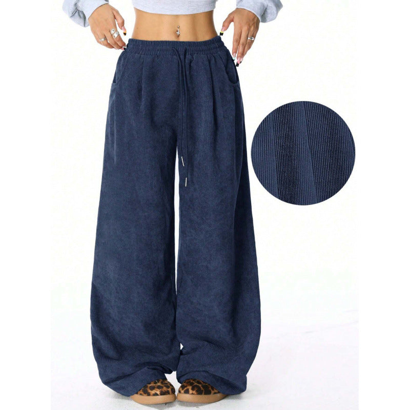 Damen Weite Cordhose mit hohem elastischem Bund und Kordel Drune