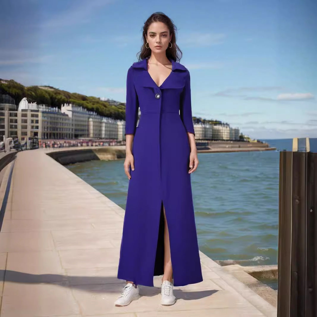 Damen Eleganter Langmantel mit klassischem Revers und modernen Akzenten Drune