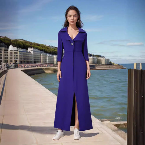 Damen Eleganter Langmantel mit klassischem Revers und modernen Akzenten Drune