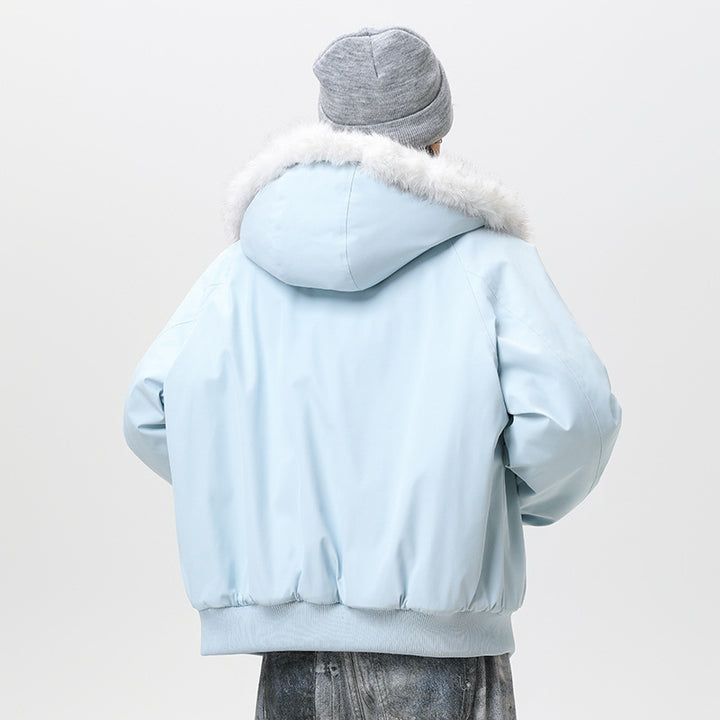 Herren Wattierte Kapuzen‑Bomberjacke im Oversize‑Look mit kontrastierendem Kunstfellfutter Drune