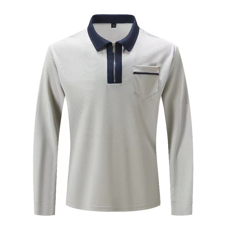 Herren Langarm-Poloshirt mit Halbzip, Kontrastkragen & Brusttasche Drune