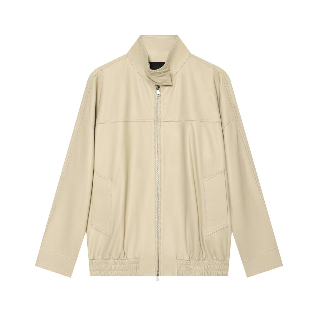Damen Oversize Kunstleder-Blousonjacke mit Stehkragen Drune