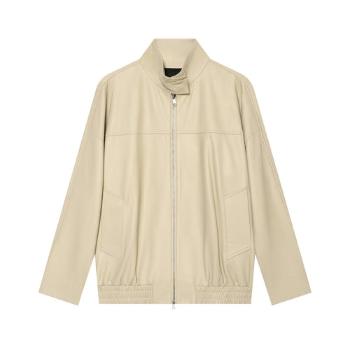 Damen Oversize Kunstleder-Blousonjacke mit Stehkragen Drune