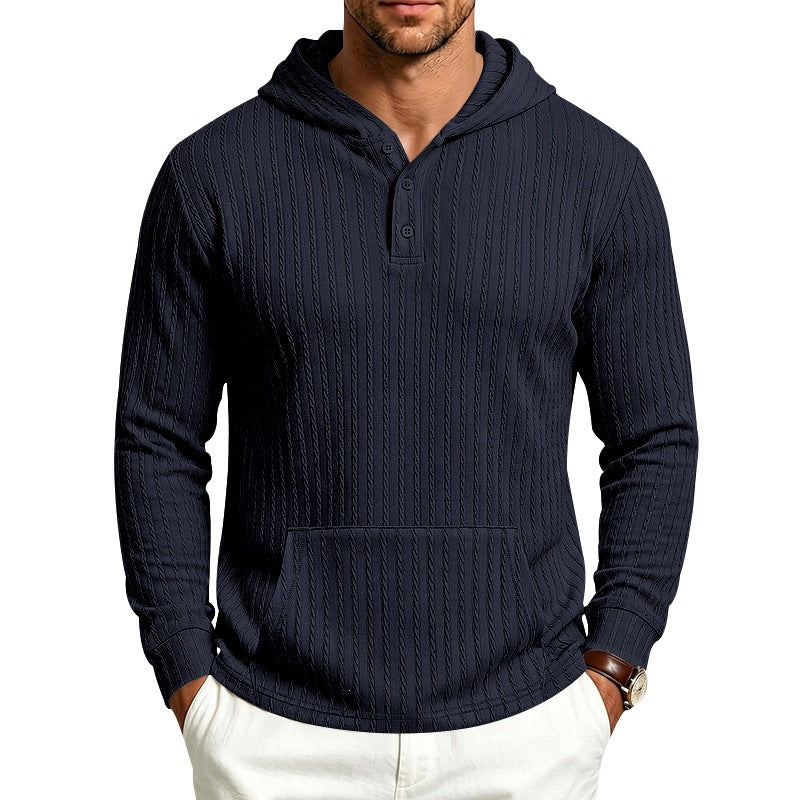 Herren Kapuzenpullover mit Waffelstruktur, Henley-Knopfleiste und Kängurutasche Drune