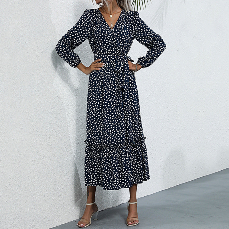 Damen Gemustertes Midikleid mit Wickel‑Optik, geraffter Taille und Stufenvolant Drune