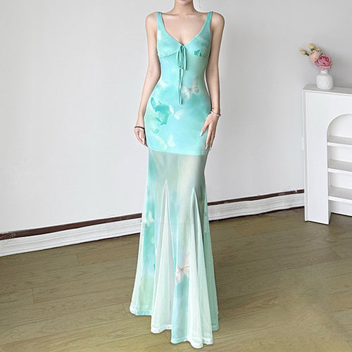 Damen Maxikleid mit transparenten Schichten und floralem Muster Drune