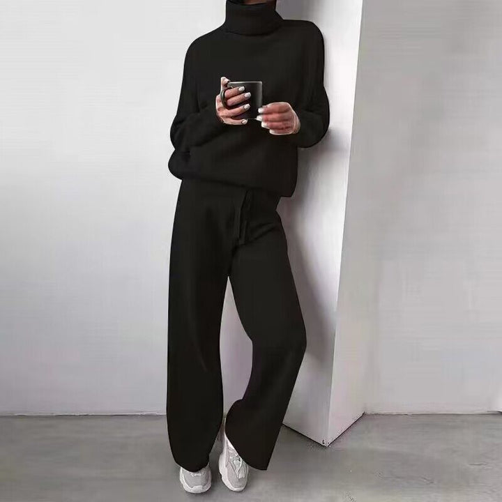Damen kuscheliges Strick-Loungewear-Set mit weiten Hosen und elegantem Rundhalsausschnitt Drune