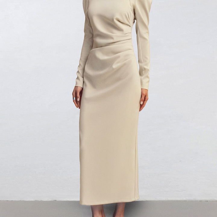 Damen Elegantes Langarm-Maxikleid im minimalistischen Design Drune