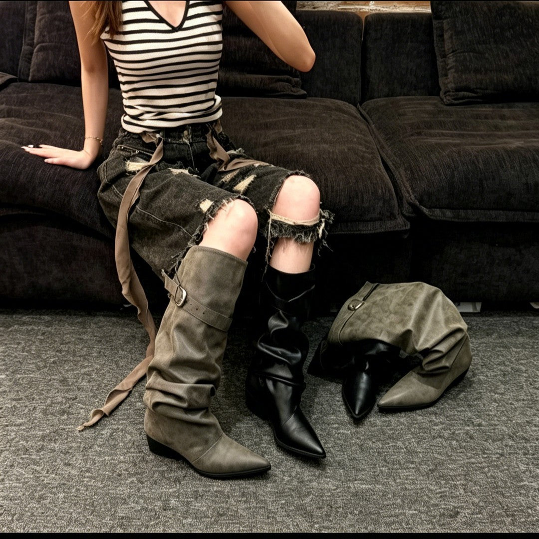 Damen Modische Stiefel mit hohem Schaft Drune