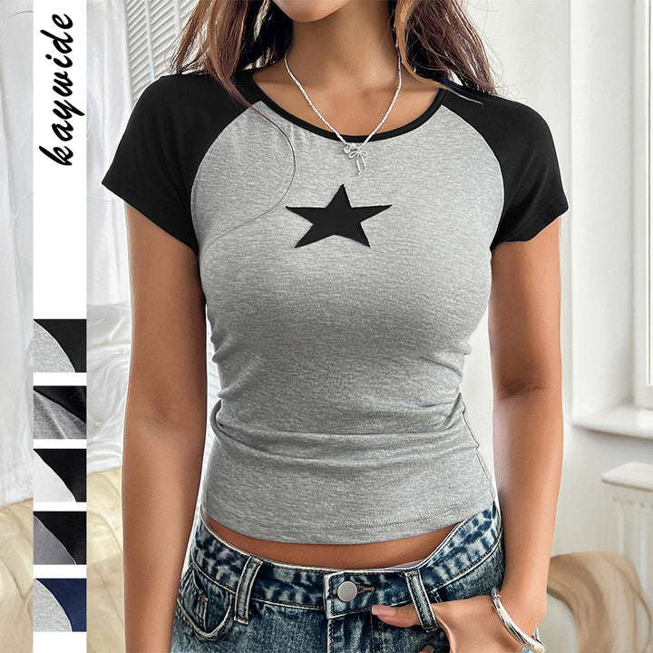Damen figurbetontes T-Shirt mit grafischem Sternmotiv Drune