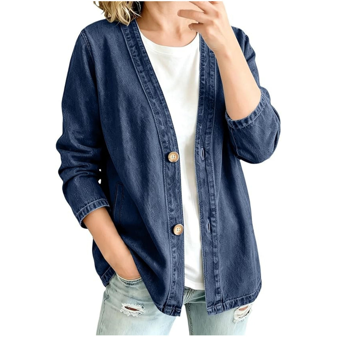 Damen lässige Oversize-Denimjacke mit Knopfleiste und Kimono-Schnitt Drune