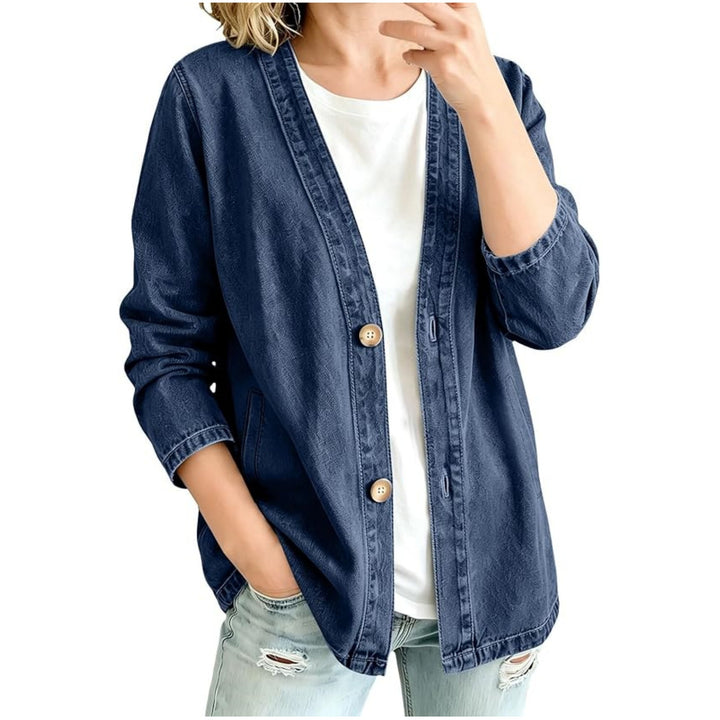 Damen Oversize Jeansjacke im Kimono-Stil mit Holzknöpfen Drune