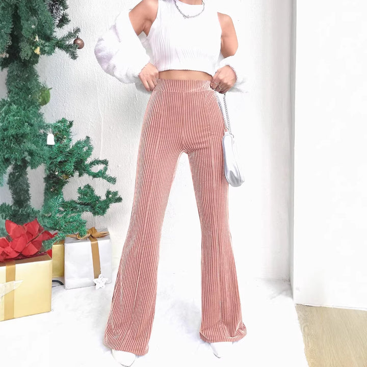 Damen Hochtaillierte gerippte Samt-Hose mit weitem Bein Drune