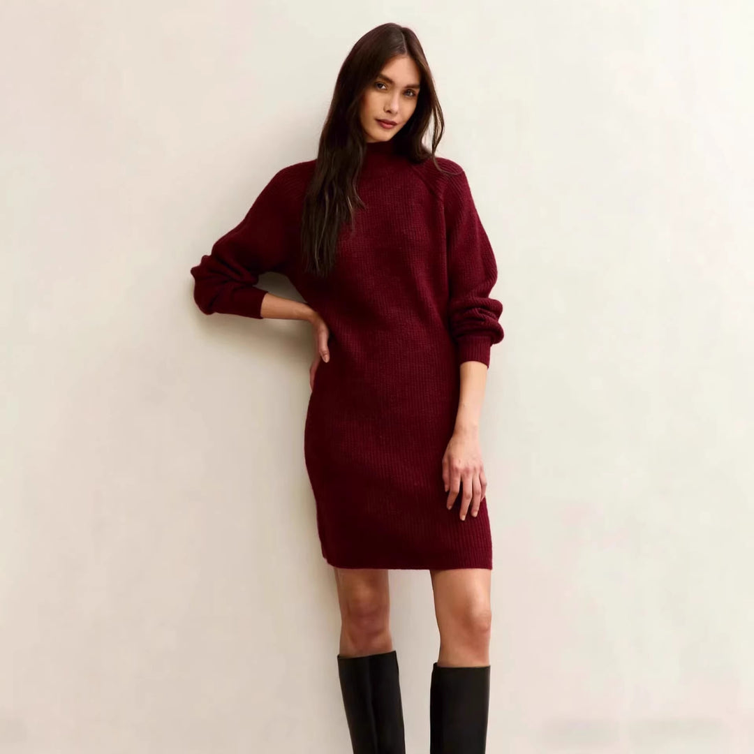 Damen Strickkleid in taillierter Silhouette mit Stehkragen und Raglanärmeln Drune